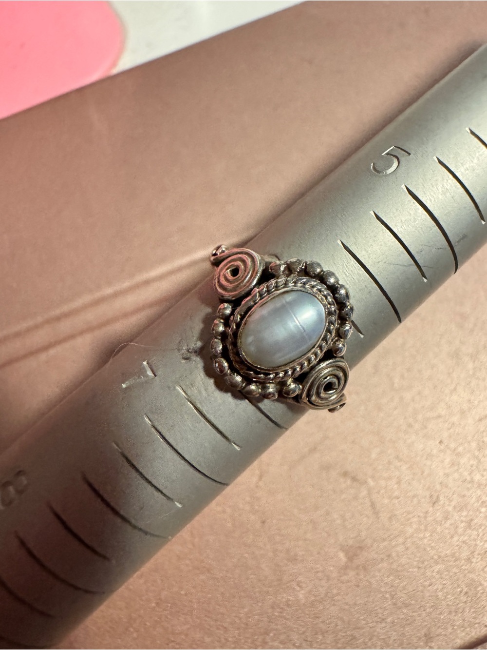 Sterling Silver Moonstone Scroll Ring - White/Gray Sz6.25